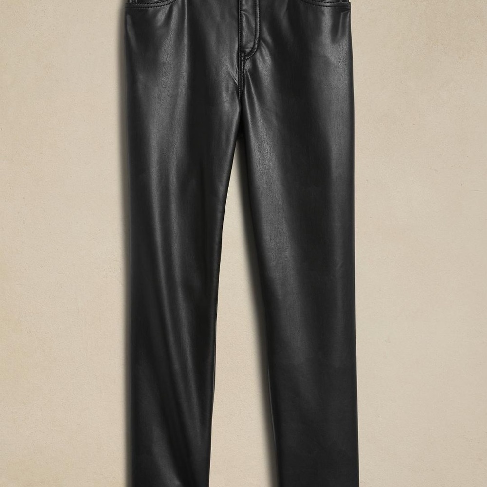 Women”s Black vegan leather high rise slim pants. NWT size 29 Petite